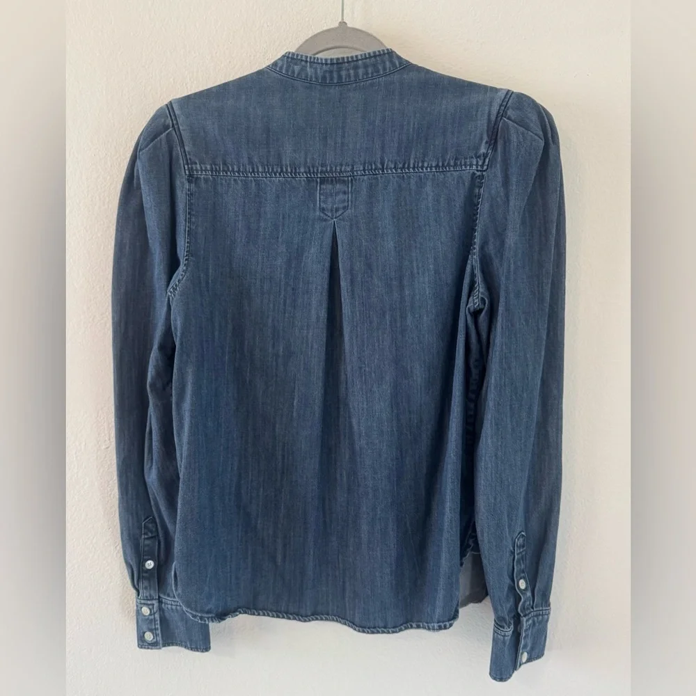 Revolve Frame Charlie Button Up Denim Top Pleated Puff Sleeves Western Sz Large - Picture 2 of 9